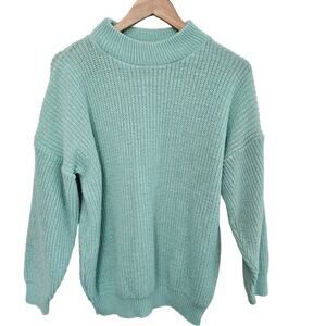 Vintage 80s Metallic Sweater Womens Large Knit Blue Mock Neck Coquette Grandma